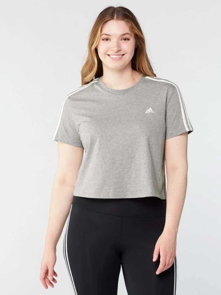 adidas Essentials Loose 3-Stripes Crop T-Shirt - Women's - Image 2